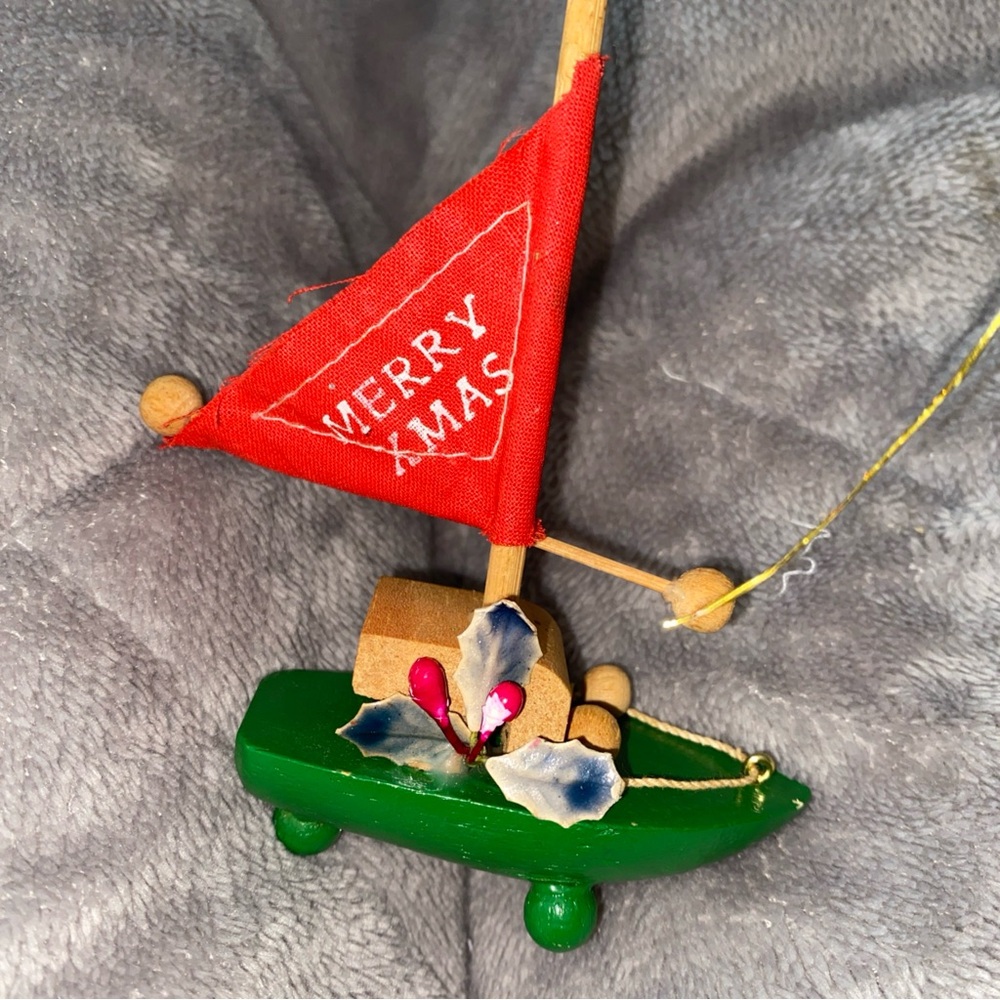 Vintage 1979‎ Kurt Adler Wooden Sail Boat Christmas Tree Ornament